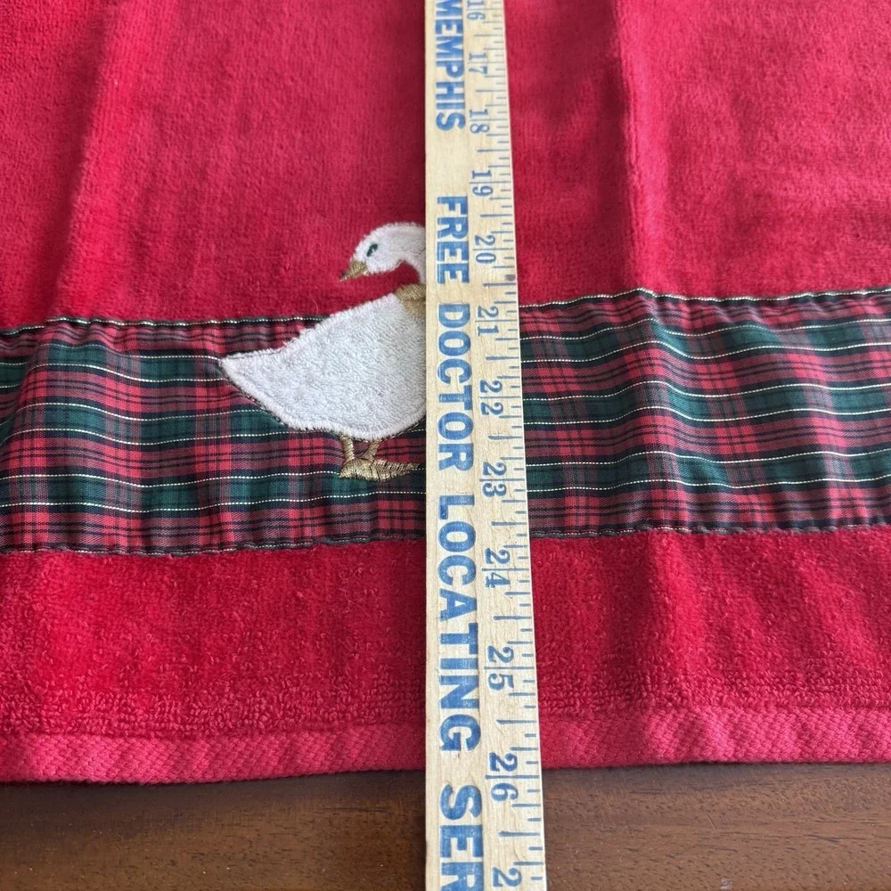 Vintage R.A. Briggs Goose Towel Set 4 Sears Christmas Bath Hand Tartan Plaid Red
